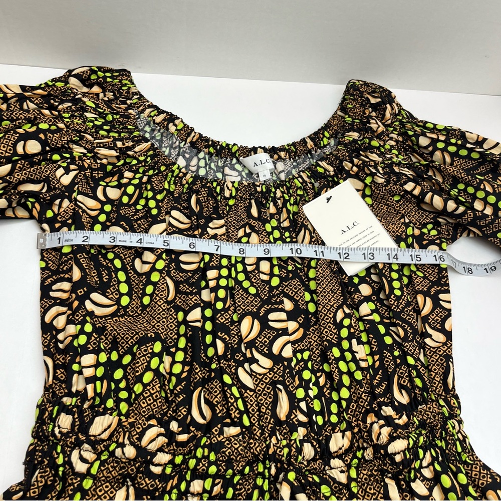 A.L.C. Maya Printed Mini Puffed-Sleeve Dress Womens Size 10 Brown Pockets‎ NEW - Picture 7 of 15